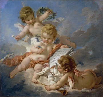  allegory Art - Cupids Allegory of Poetry Francois Boucher